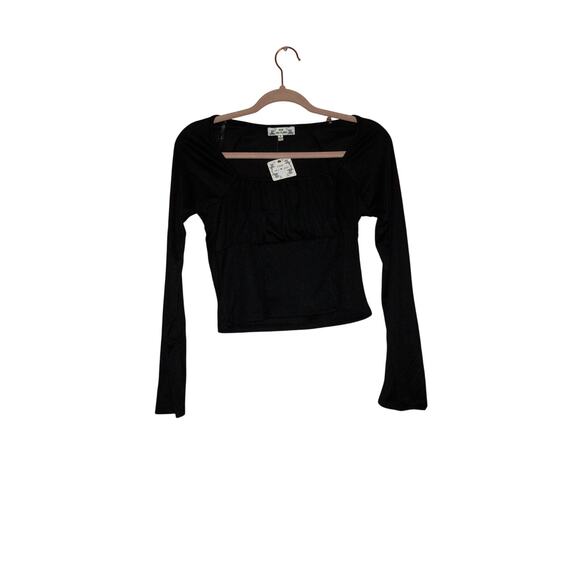 NWT Poof black cropped preppy long sleeve top size medium - Picture 1 of 6